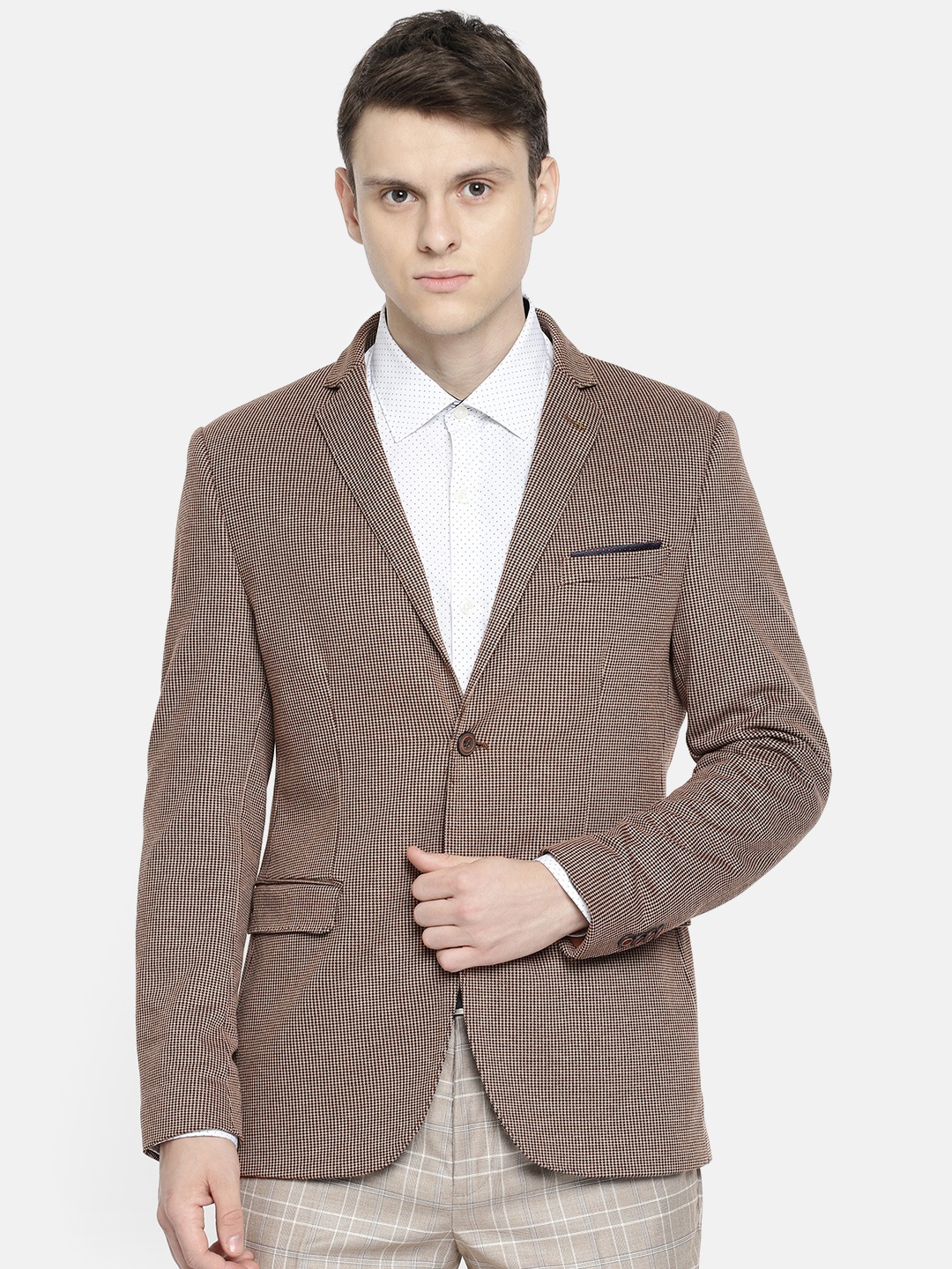 

Arrow Men Brown Self-Design Single-Breasted Zero Calorie Fit Casual Blazer