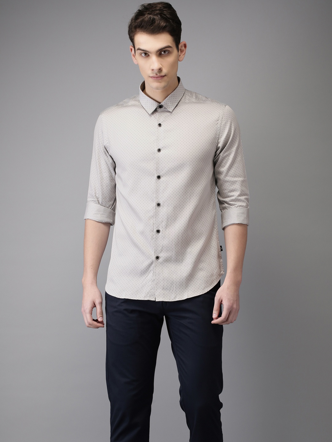 

Flying Machine Men Grey Slim Fit Printed Casual Shirt