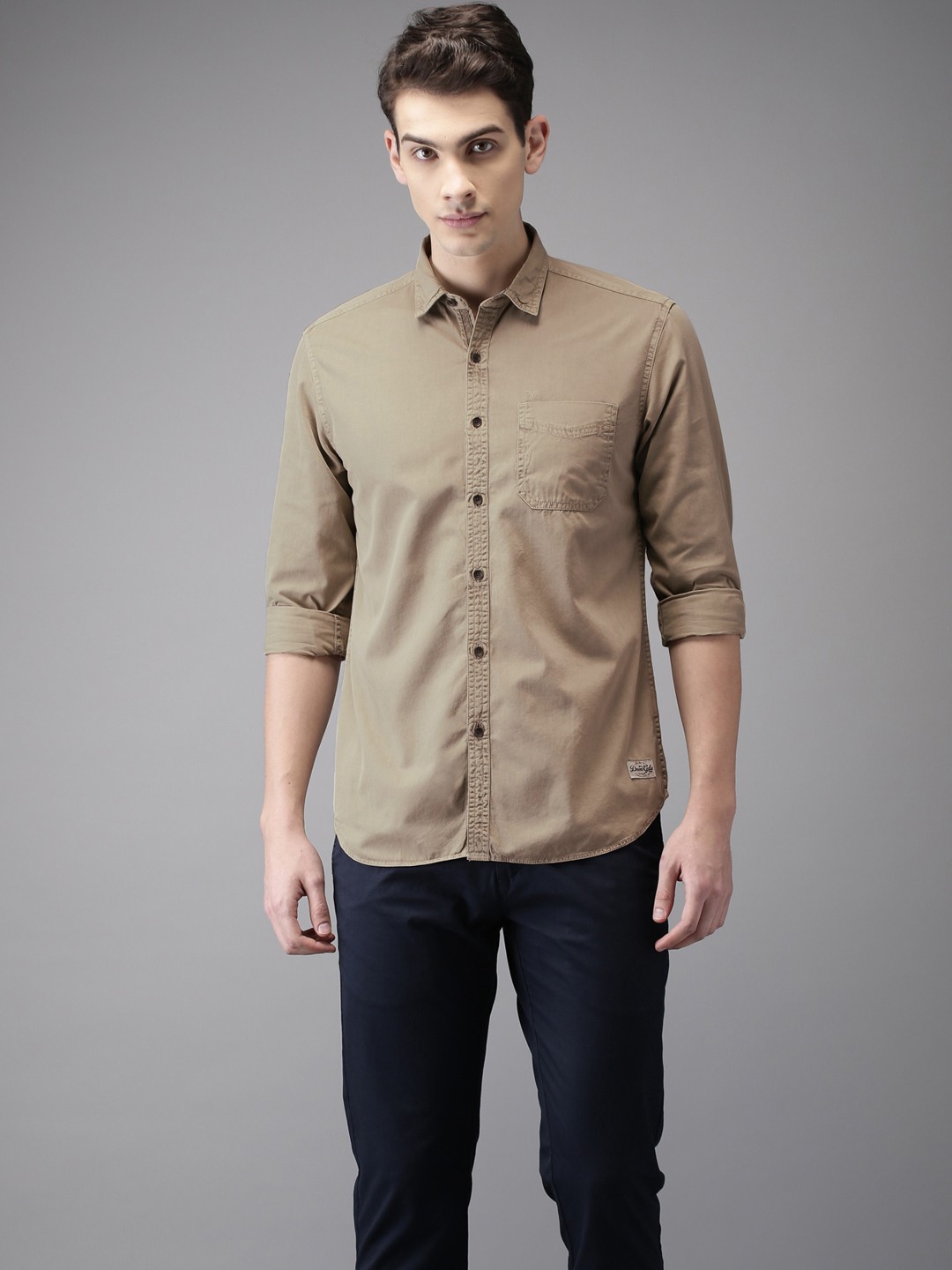 

Flying Machine Men Olive Green Regular Fit Solid Casual Shirt