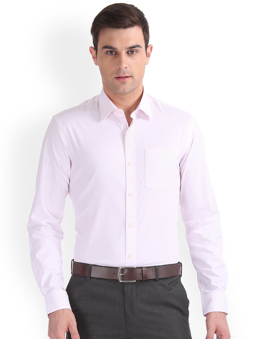 

Arrow Men Pink & White Slim Fit Checked Formal Shirt