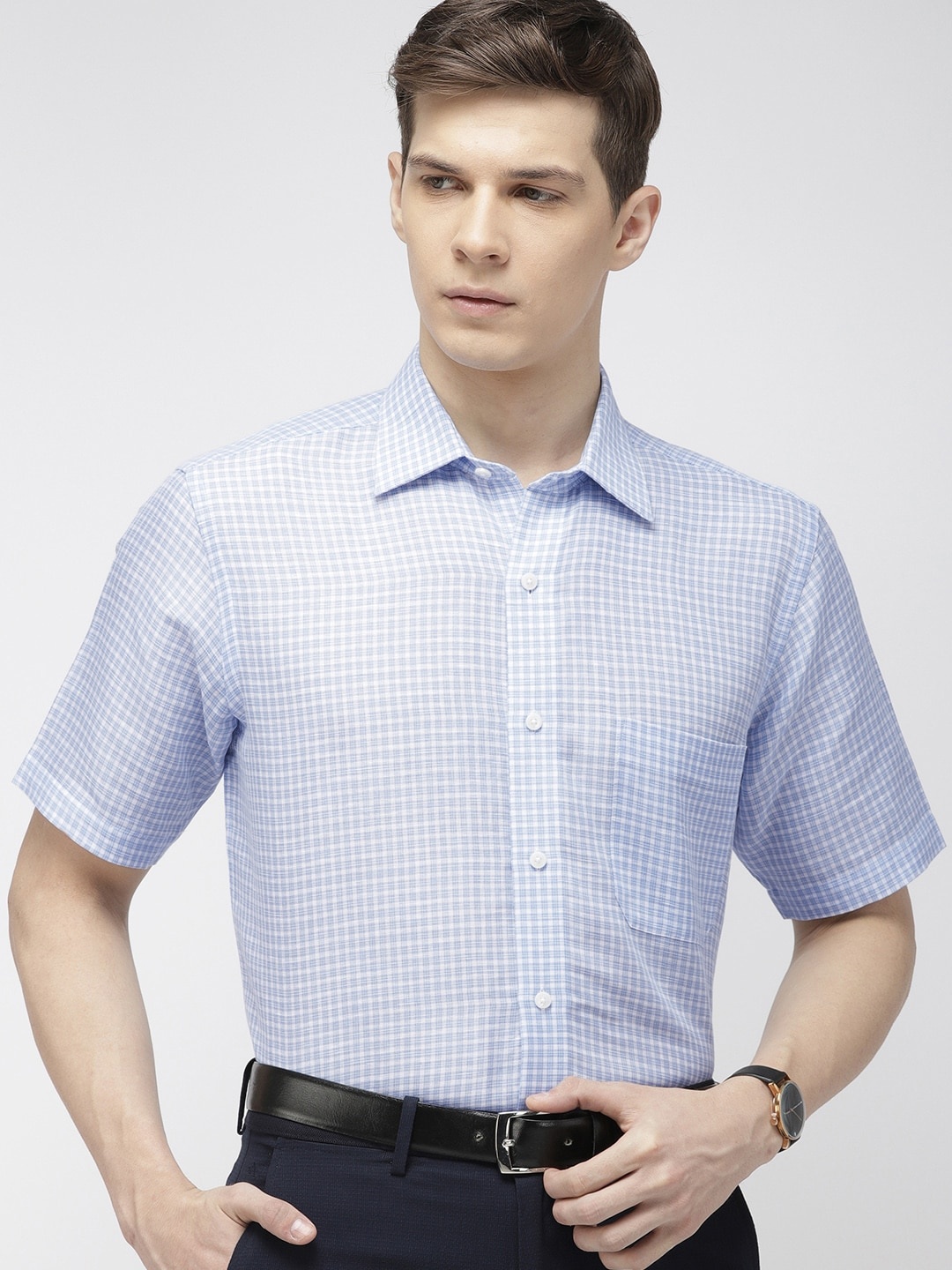 

Arrow Men Blue White Regular Fit Checked Formal Sustainable Shirt