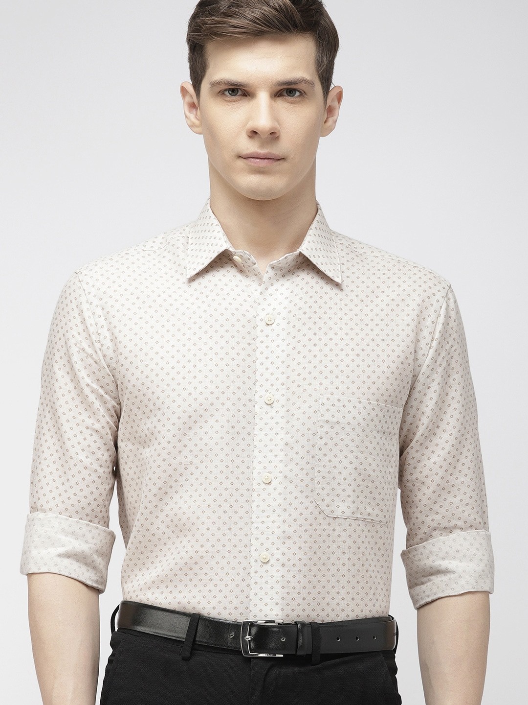 

Arrow Men Beige Brown Regular Fit Printed Formal Sustainable Shirt
