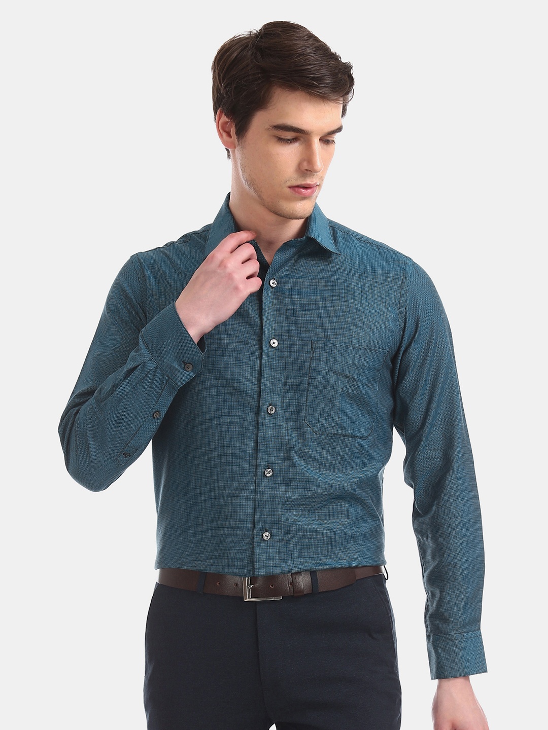 

Arrow Men Teal Blue Regular Fit Self Design Formal Shirt