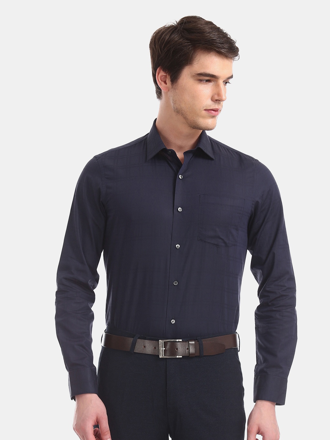 

Arrow Men Navy Blue Regular Fit Checked Formal Shirt