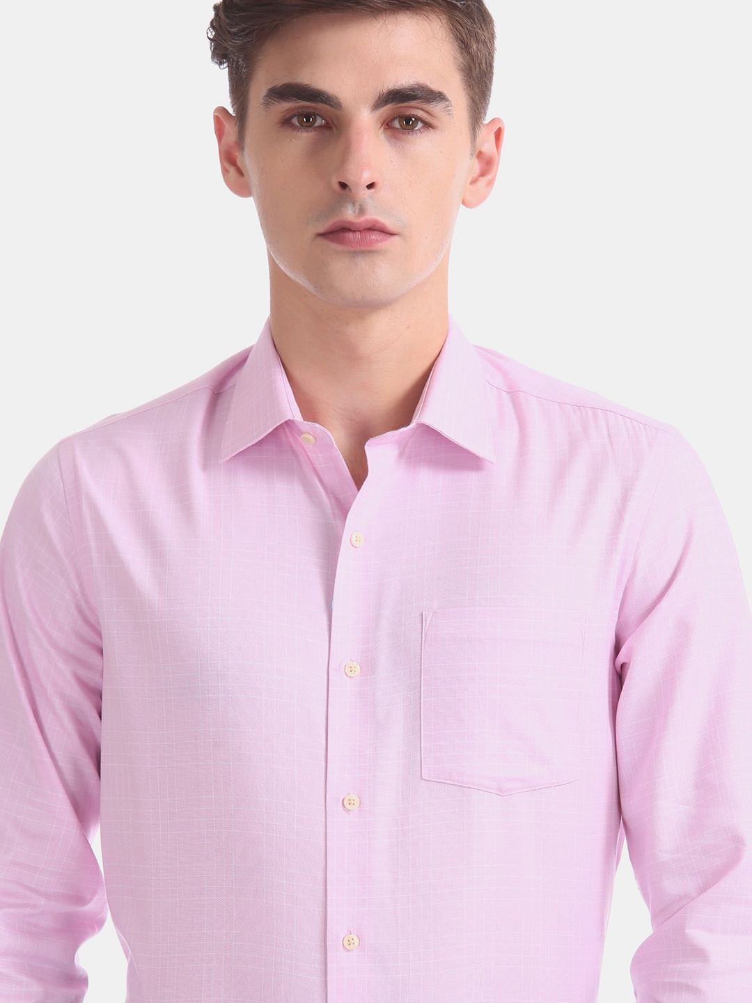 

Arrow Men Pink Grid Tattersall Checked Slim Fit Formal Shirt