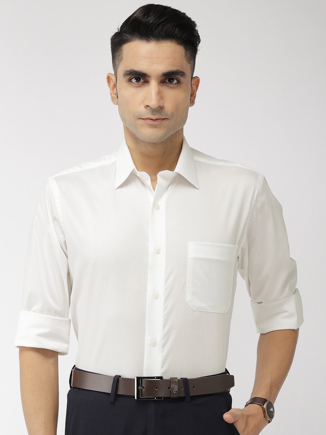 

Arrow Men White Regular Fit Self Design Formal Shirt