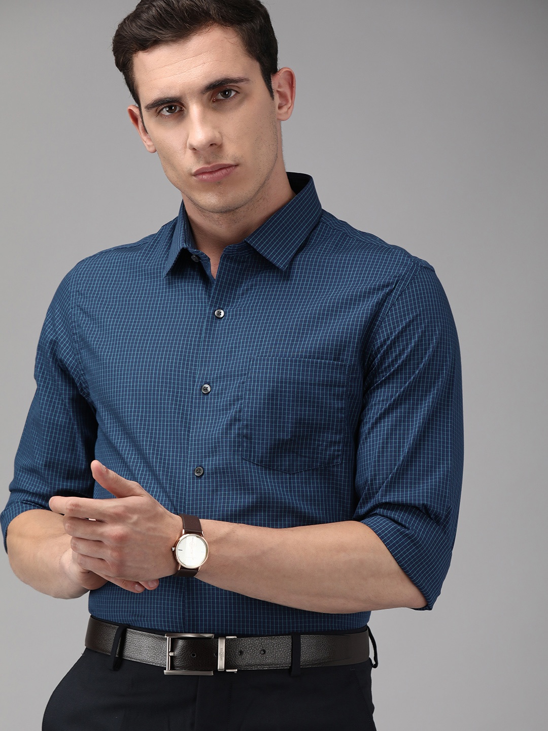 

Arrow Premium Men Navy Blue Slim Fit Checked Formal Shirt