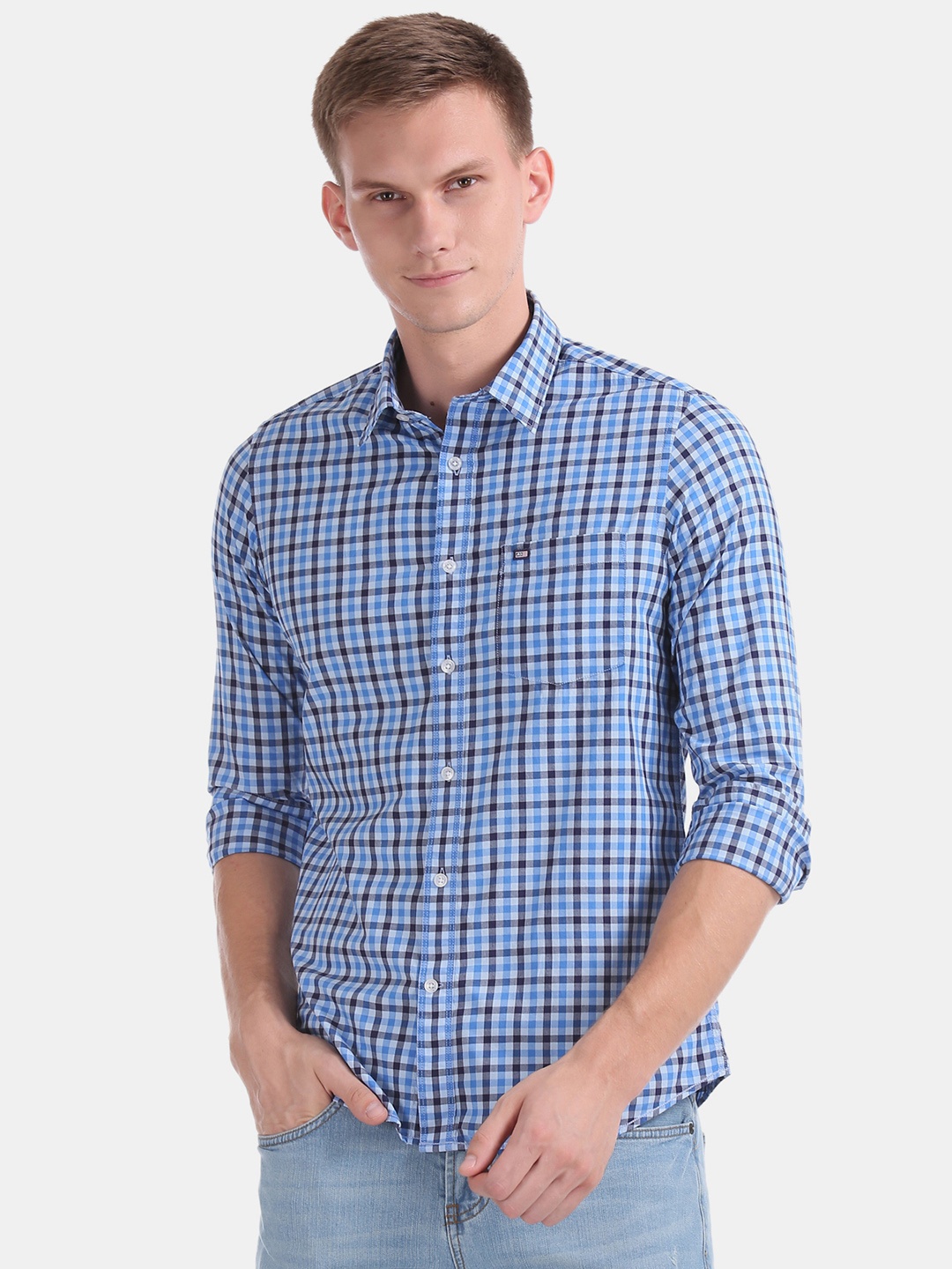 

Arrow Sport Men Blue & Off-White Slim Fit Checked Casual Shirt