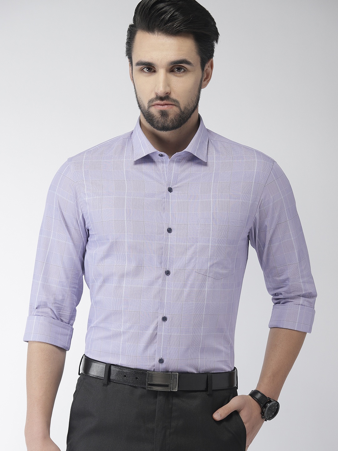 

Arrow New York Men Purple & Black Snug Slim Fit Checked Formal Shirt