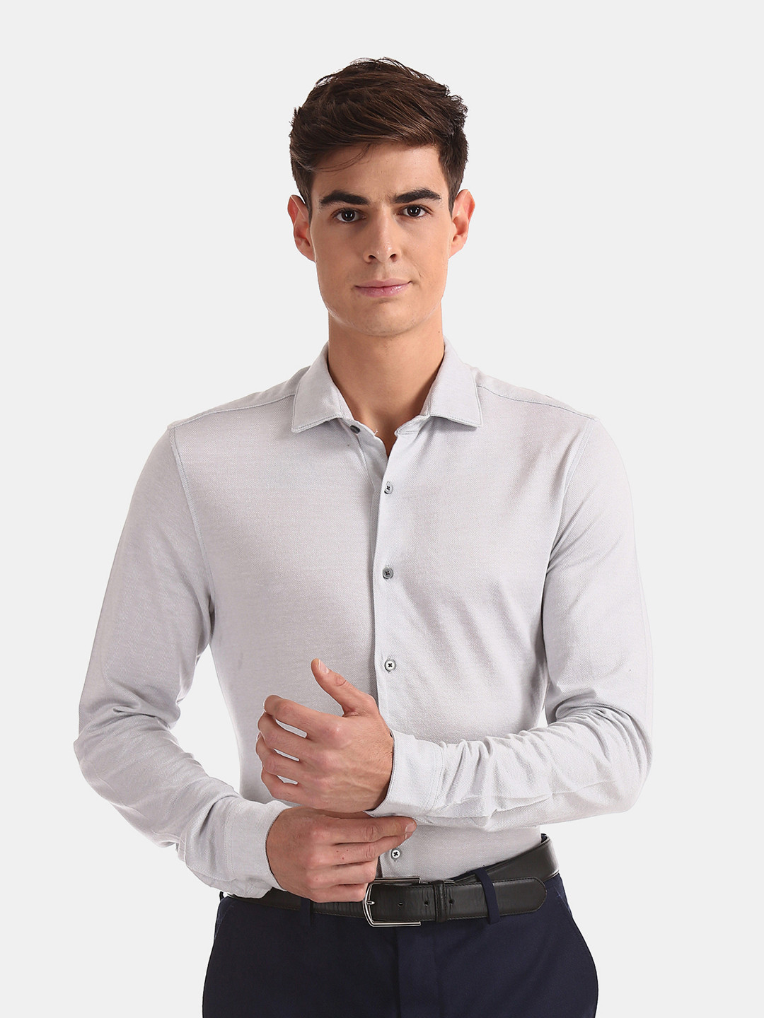 

Arrow New York Men Grey Slim Fit Self Design Formal Shirt