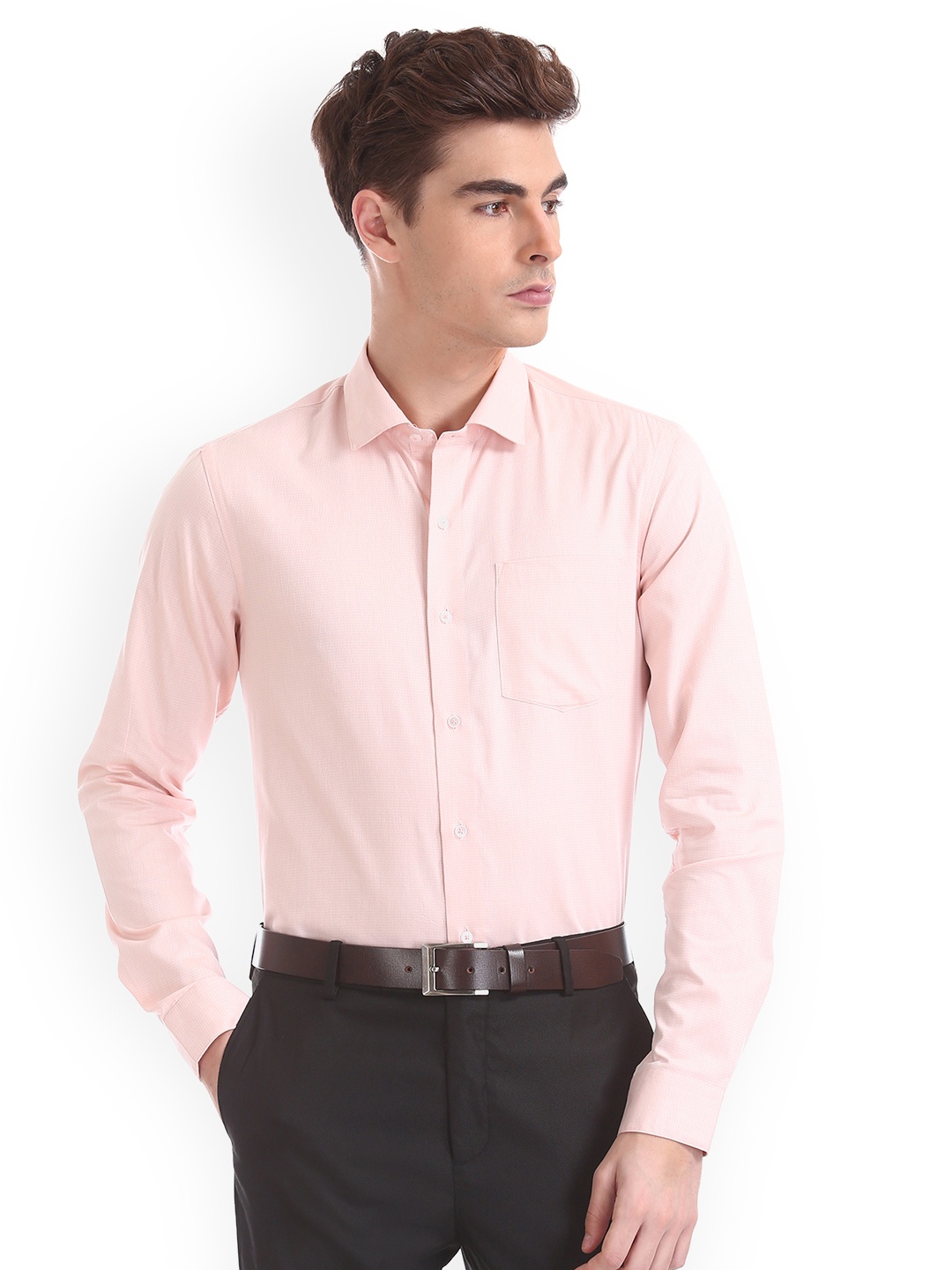 

Arrow New York Men Peach-Coloured Slim Fit Solid Formal Shirt