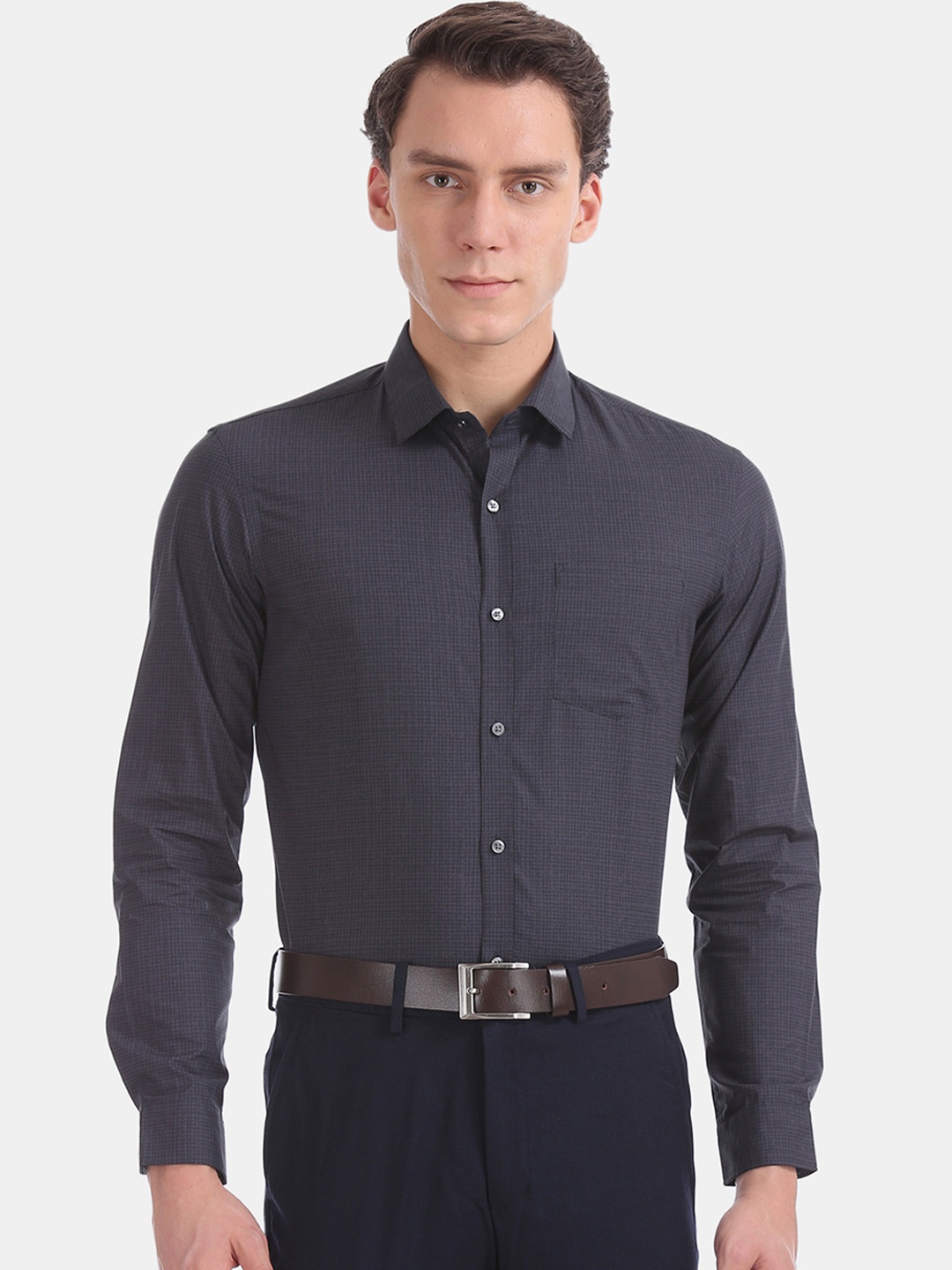 

Arrow New York Men Charcoal Grey Semi Formal Shirt