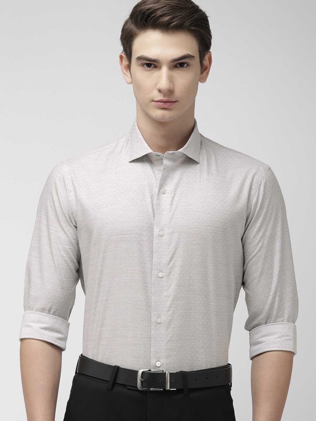 

Arrow New York Men Grey Melange Slim Fits Me Printed Formal Shirt
