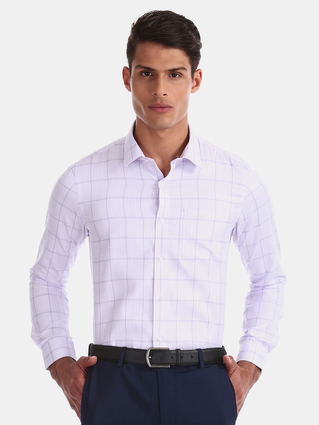 

Arrow New York Men Purple Slim Fit Checked Formal Shirt