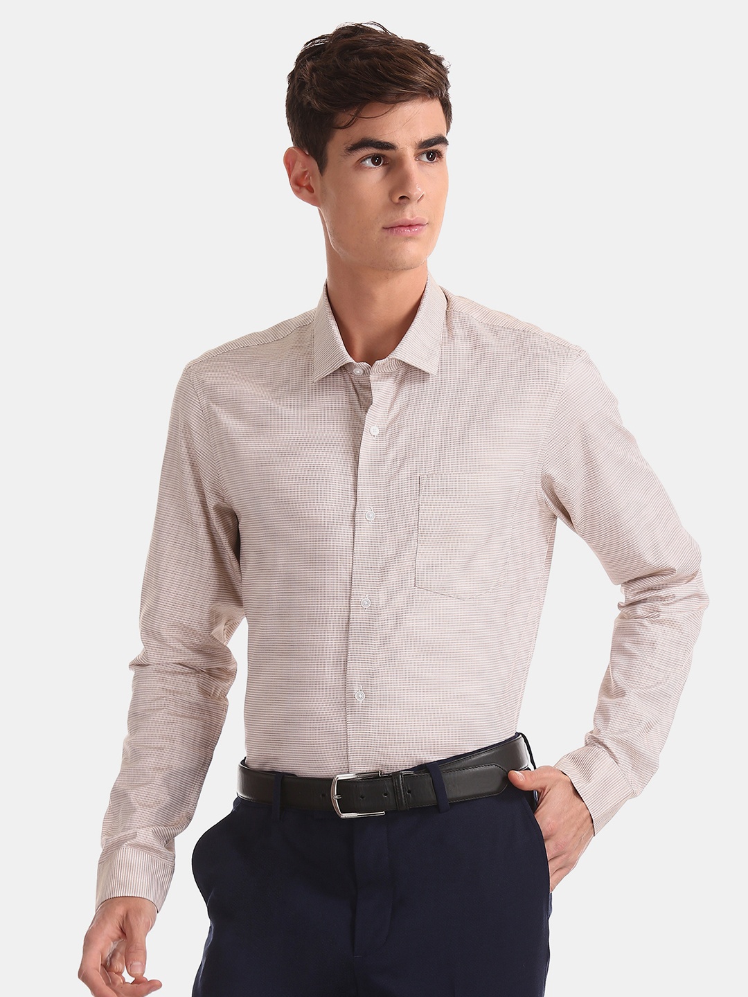 

Arrow New York Men Beige Slim Fit Self Design Formal Shirt