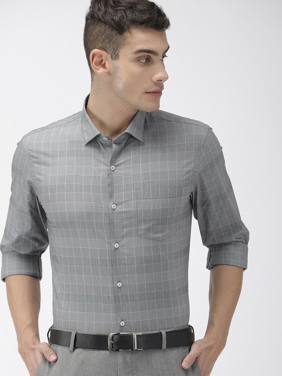 

Arrow New York Men Grey & White Snug Regular Fit Checked Formal Shirt