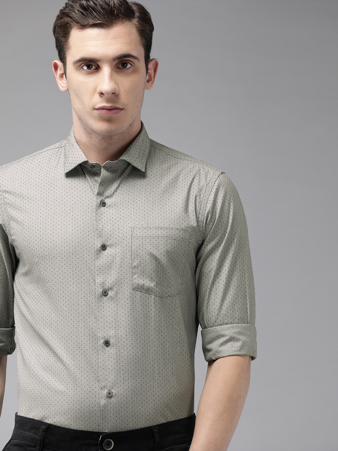 

Arrow New York Men Black & White Slim Fit Self Design Smart Casual Shirt