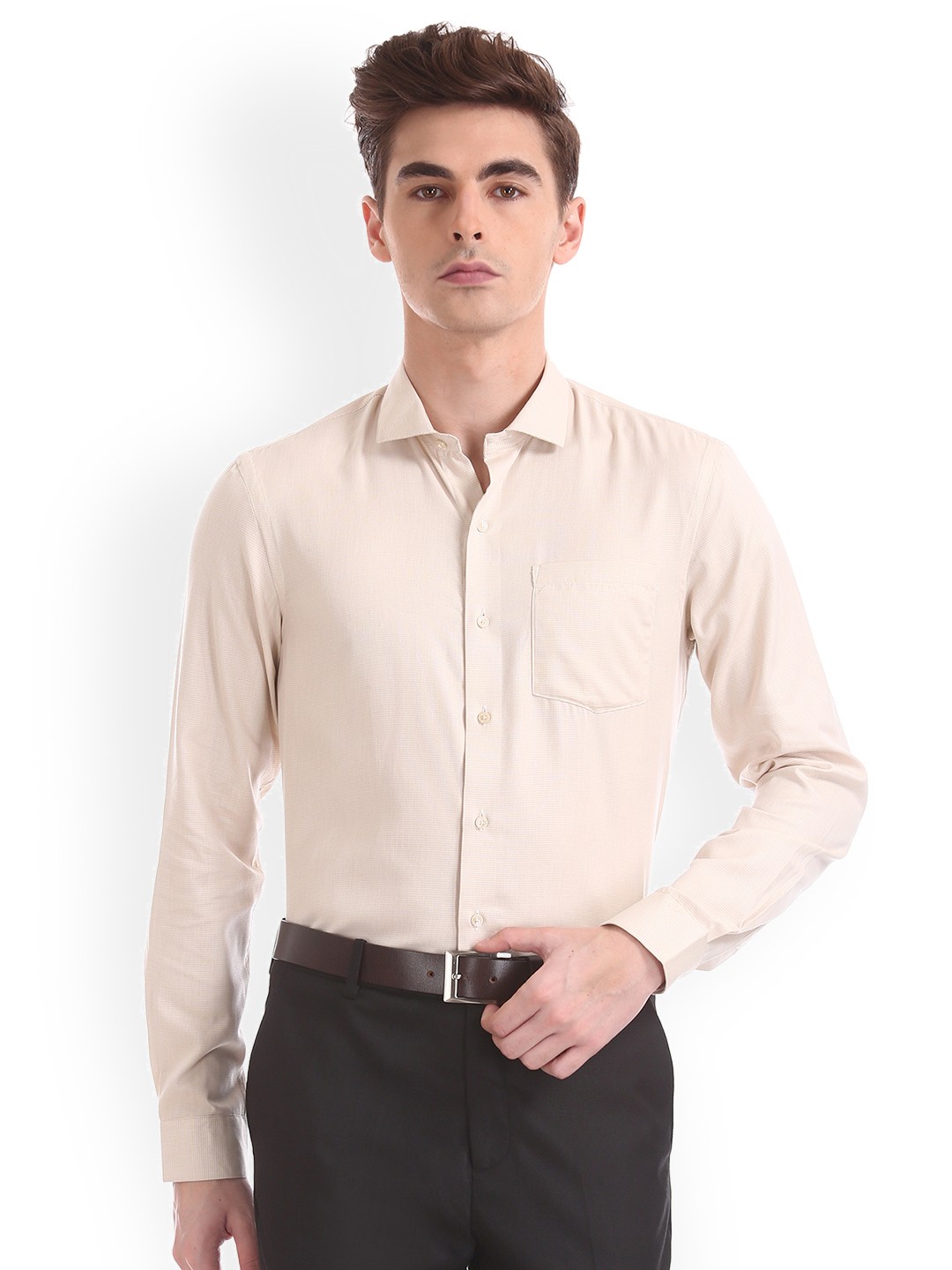 

Arrow New York Men Beige Slim Fit Solid Casual Shirt