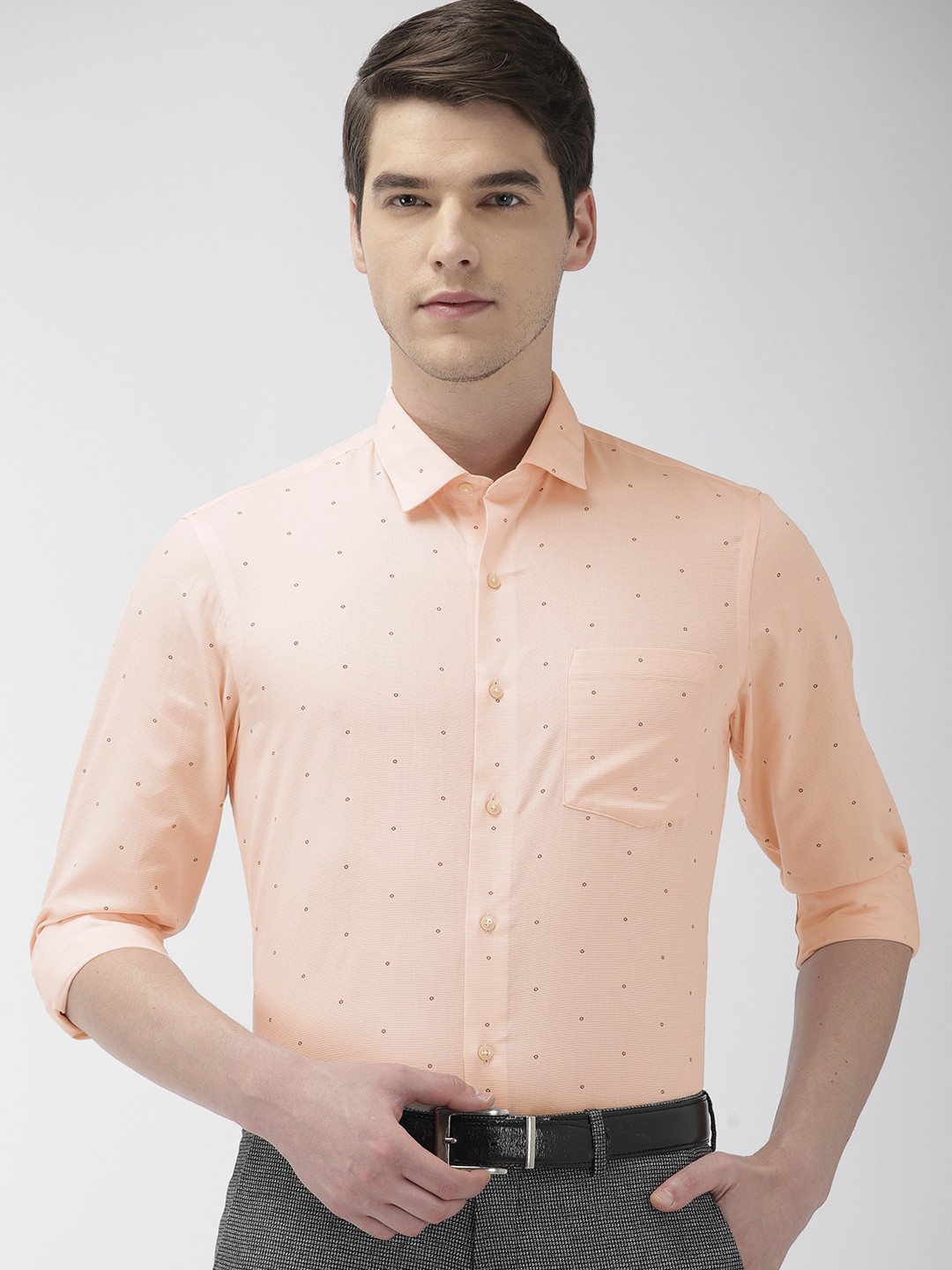 

Arrow New York Men Peach-Coloured Slim Fit Printed Formal Shirt