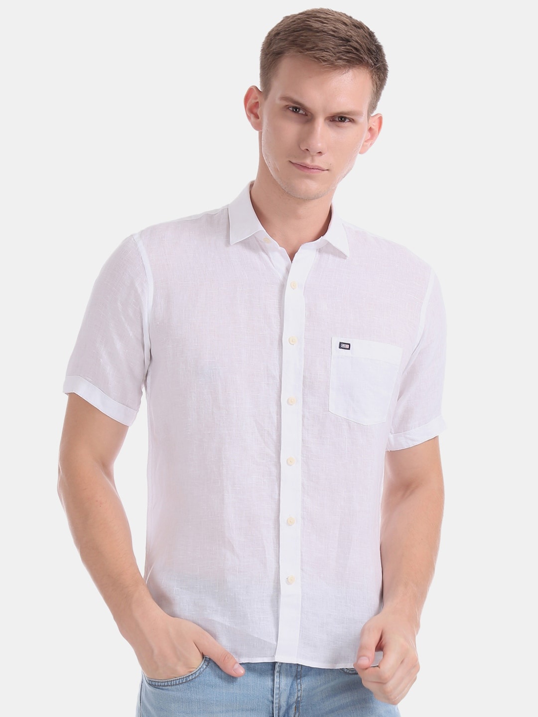 

Arrow Sport Men White Linen Regular Fit Semi-Sheer Solid Sustainable Casual Shirt