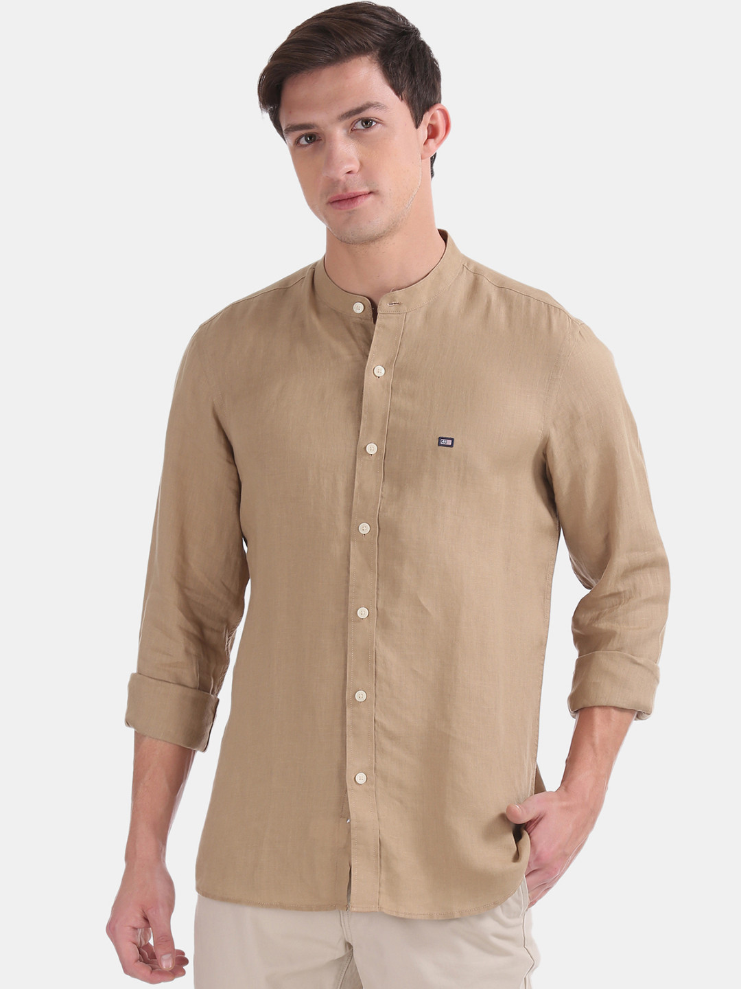 

Arrow Sport Men Khaki Linen Slim Fit Solid Casual Shirt