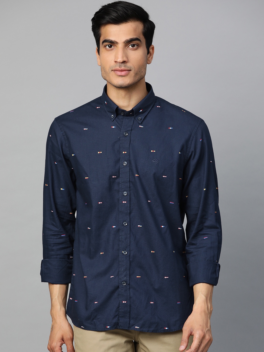 

Arrow Sport Men Navy Blue & White Slim Fit Knitted Printed Casual Shirt