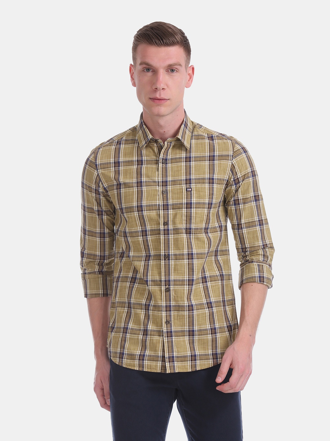 

Arrow Sport Men Brown & Navy Blue Slim Fit Checked Casual Shirt