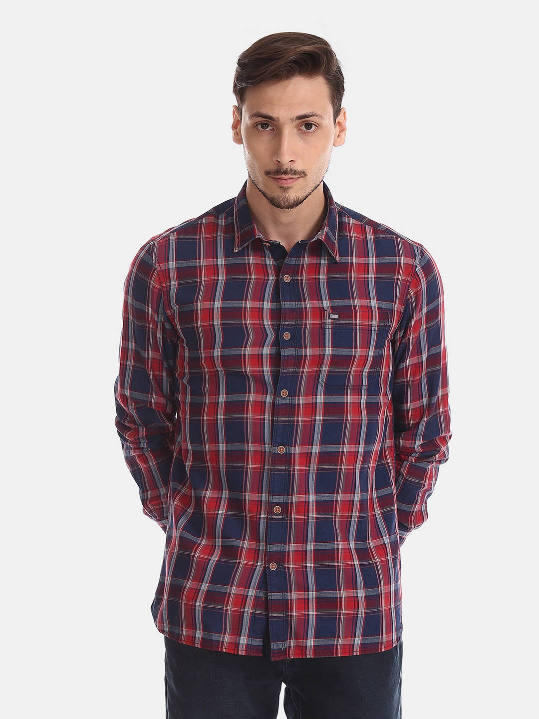 

Arrow Sport Men Red & Navy Blue Slim Fit Checked Casual Shirt