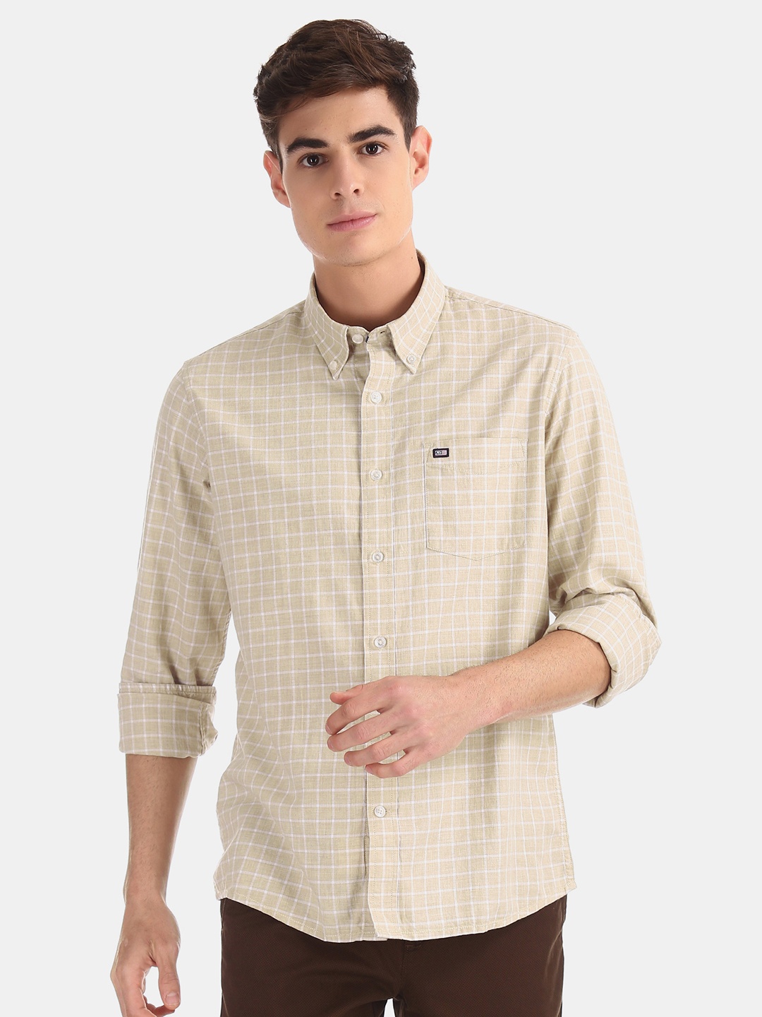 

Arrow Sport Men Beige Slim Fit Checked Casual Shirt