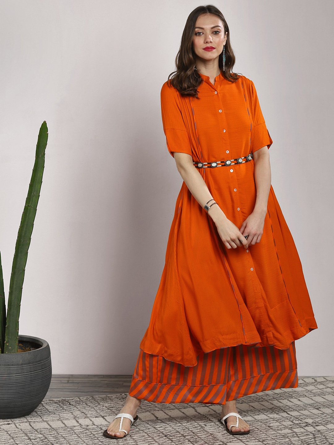 

Sangria Women Orange Solid Kurta with Palazzos