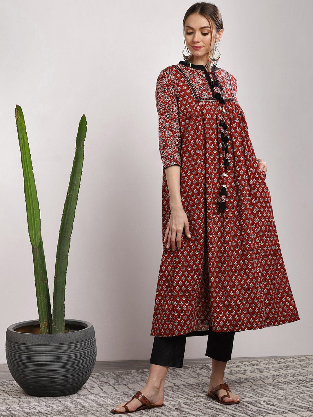 

Sangria Women Red Printed A-Line Kurta