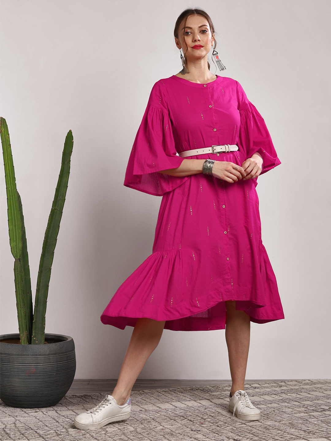 

Sangria Women Fuchsia Solid A-Line Dress