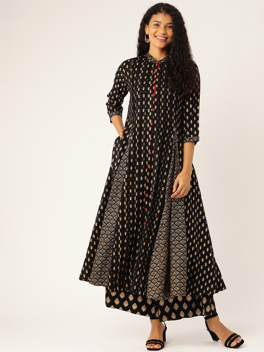 

Sangria Women Black & Golden Printed Kurta with Palazzos