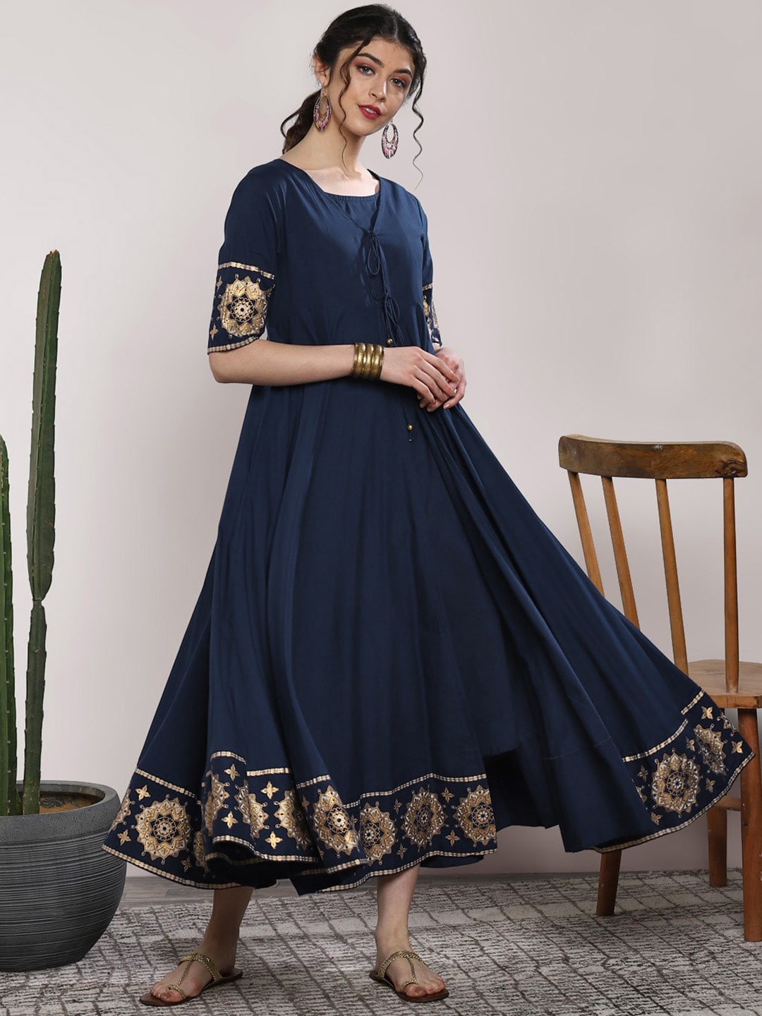 

Sangria Navy Blue Maxi Anarkali Dress