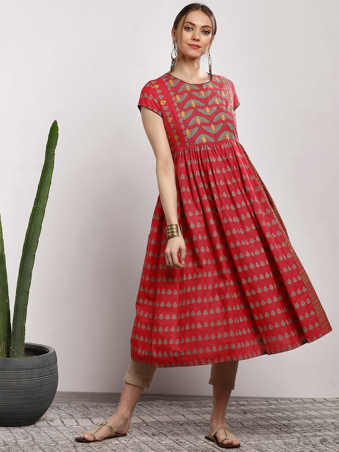 

Sangria Women Red Printed A-Line Kurta