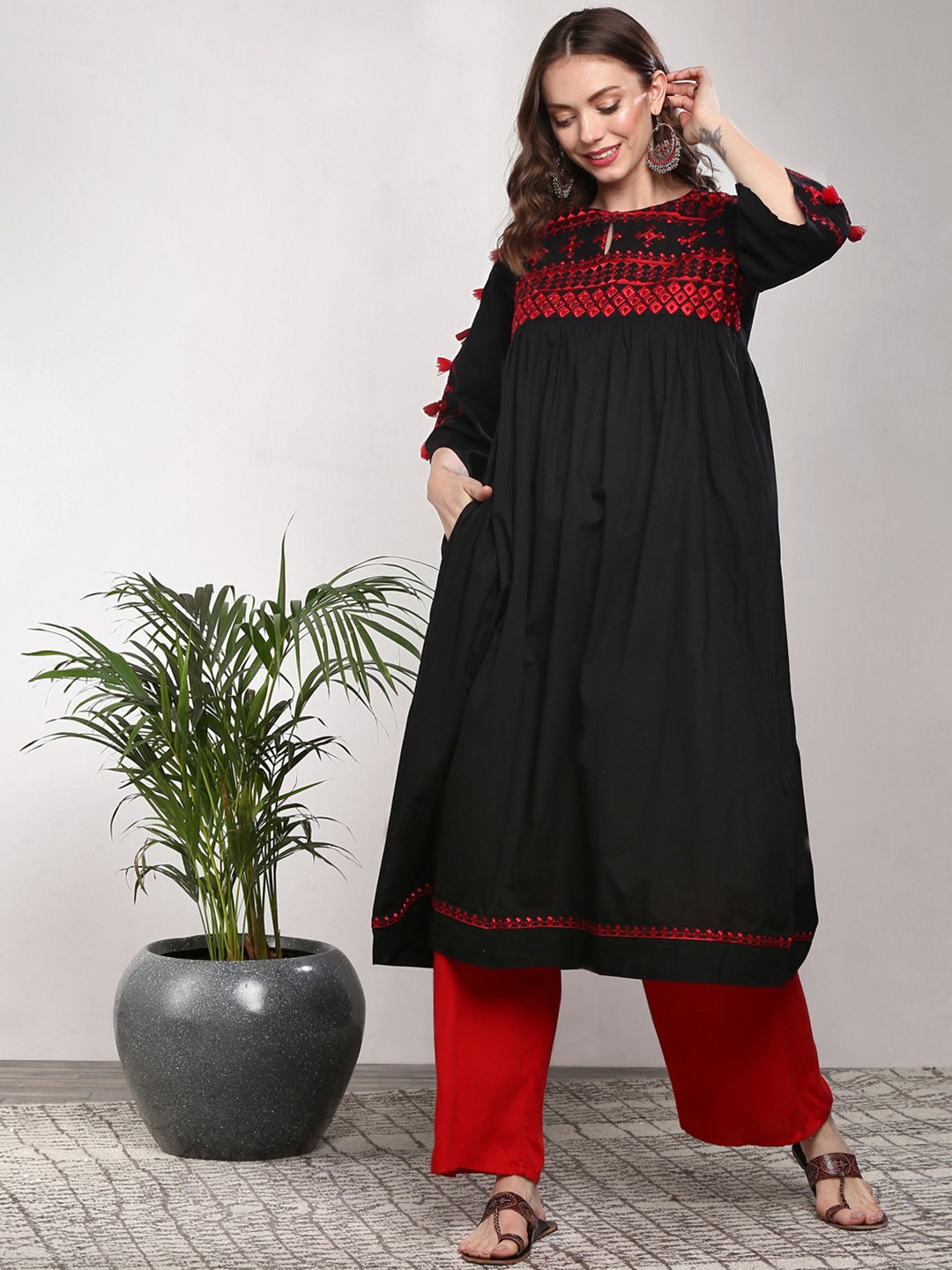 

Sangria Women Black Yoke Design A-Line Kurta