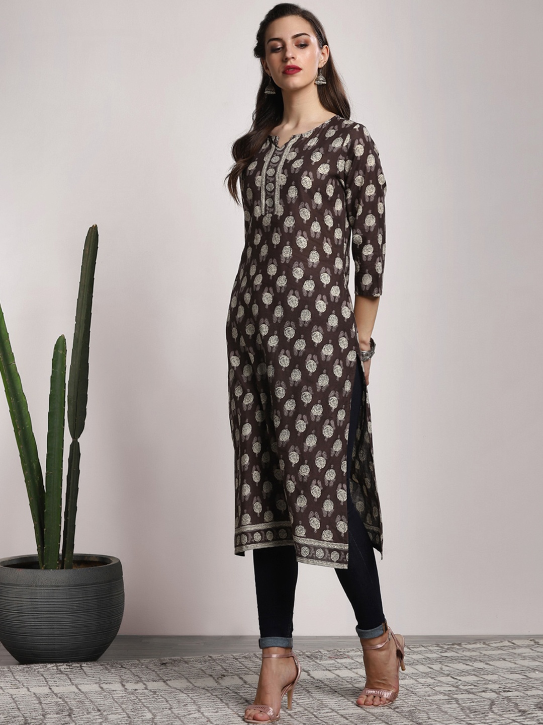 

Sangria Women Brown& Off-White Printed A-Line Kurta