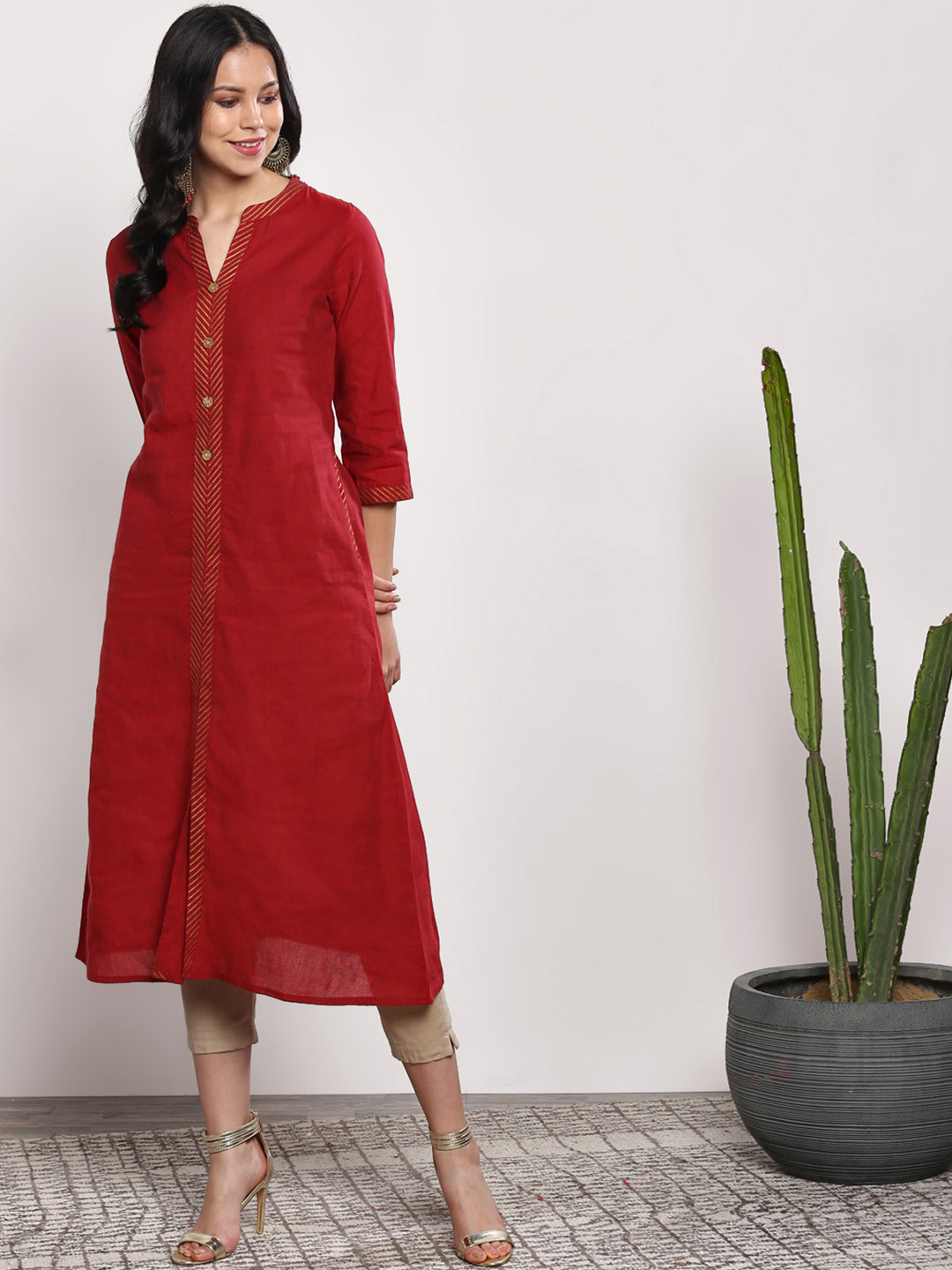 

Sangria Women Maroon Solid A-Line Kurta