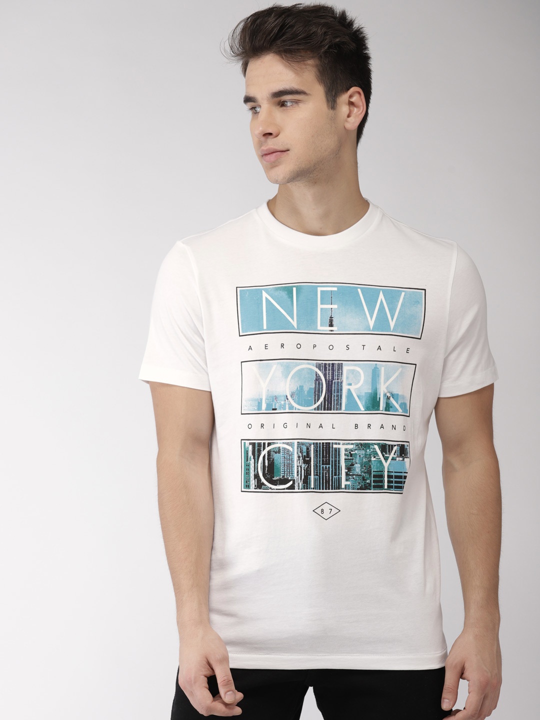 

Aeropostale Men White Printed Round Neck Pure Cotton T-shirt