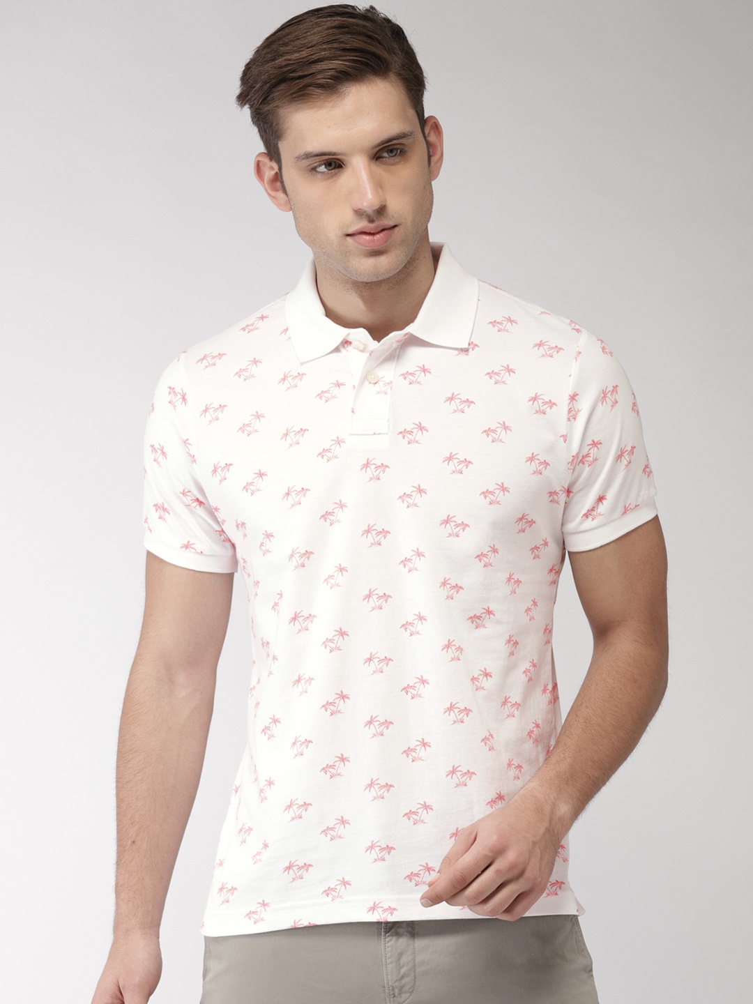 

Aeropostale Men White Printed Polo Collar Pure Cotton T-shirt