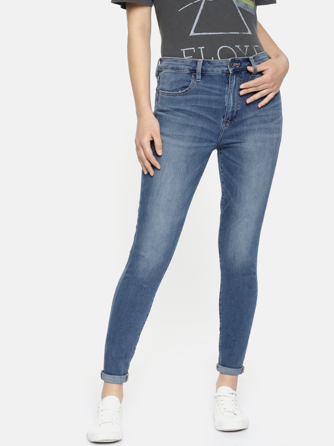 

AMERICAN EAGLE OUTFITTERS Women Blue Regular Fit High-Rise Clean Look Stretchable Jeans