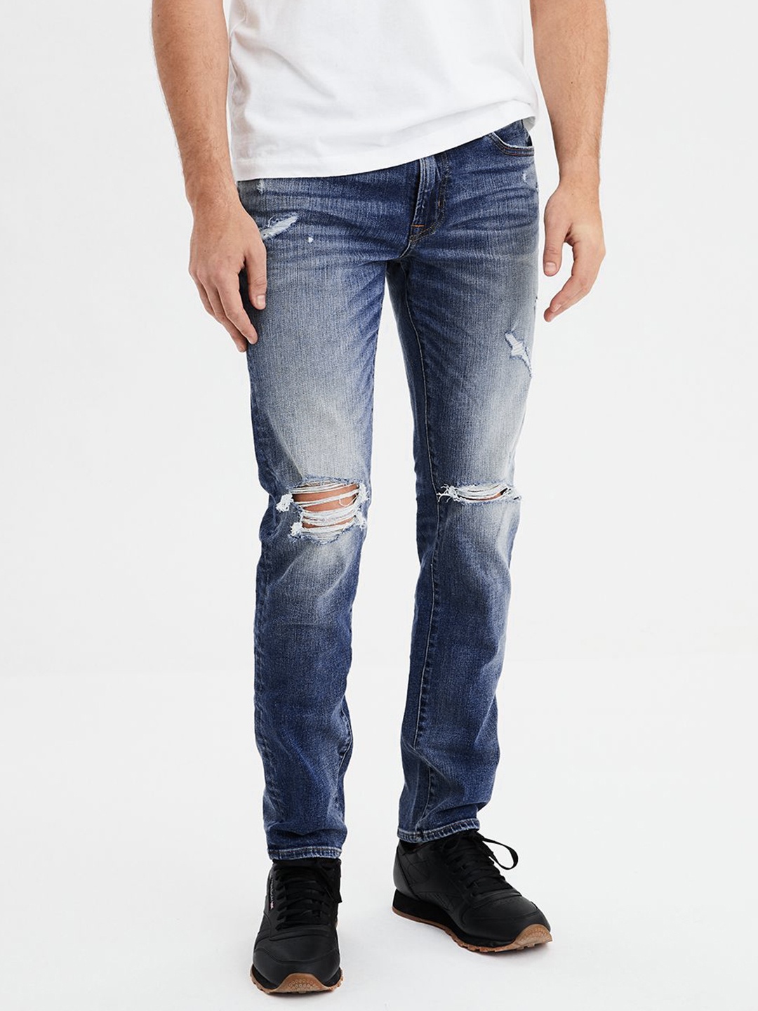 

AMERICAN EAGLE OUTFITTERS Men Blue Slim Fit Mid-Rise Highly Distressed Stretchable Jeans