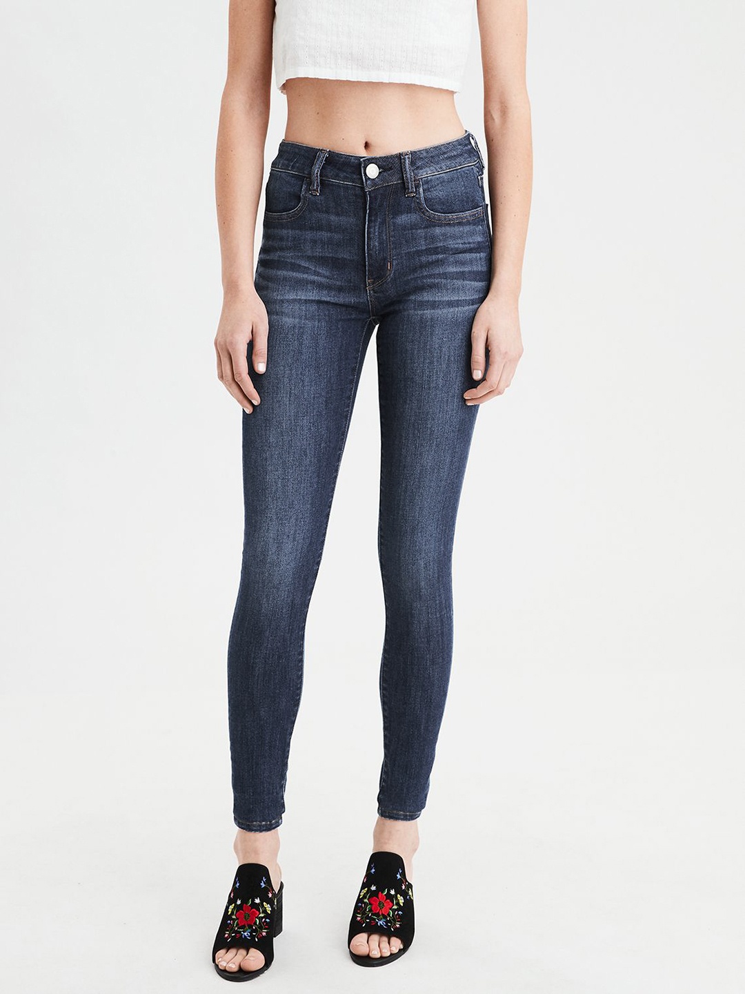 

AMERICAN EAGLE OUTFITTERS Women Blue Jeggings Fit High-Rise Clean Look Stretchable Jeans