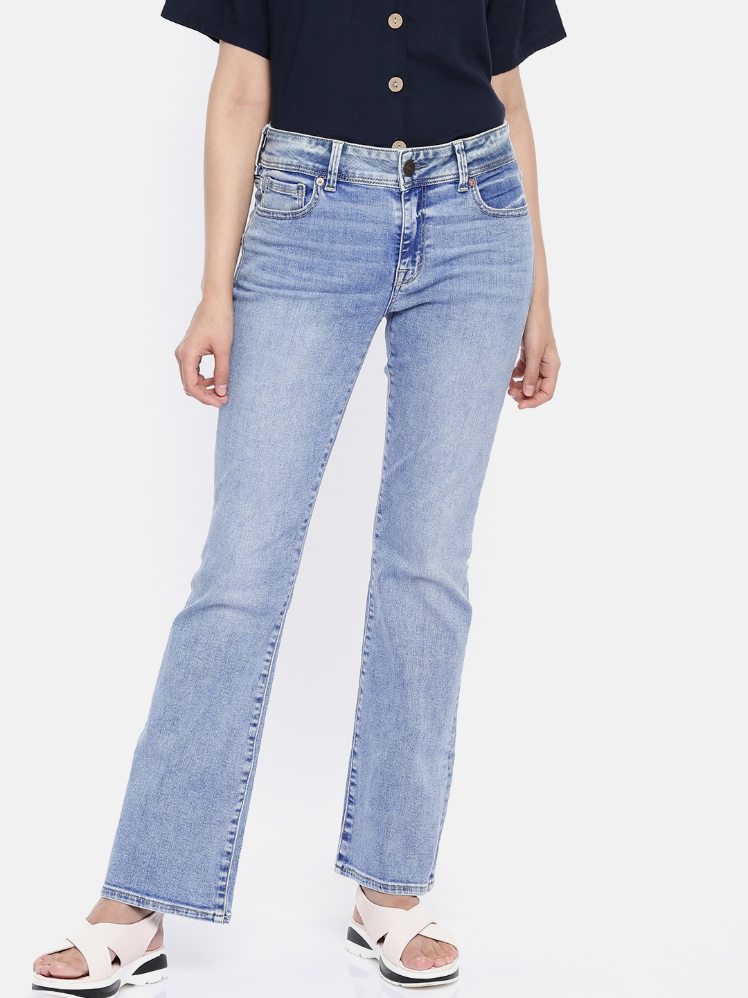 

AMERICAN EAGLE OUTFITTERS Women Blue Regular Fit Super Stretch Kick Boot Jeans