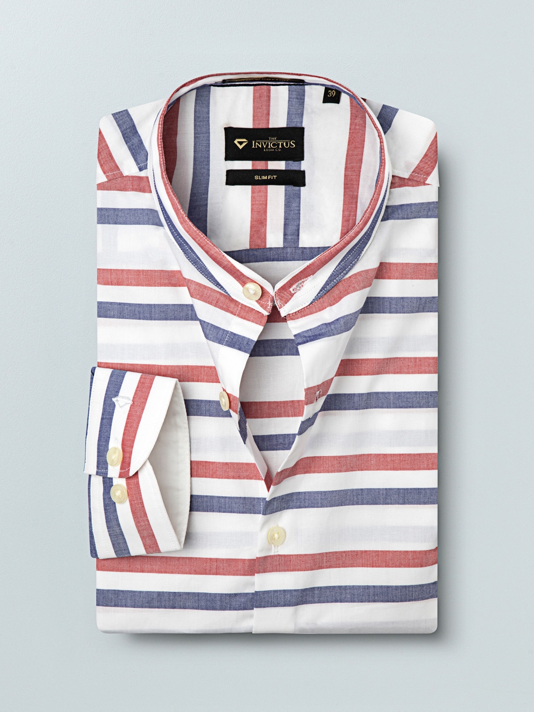 

INVICTUS Men White & Blue Slim Fit Striped Sustainable Casual Shirt