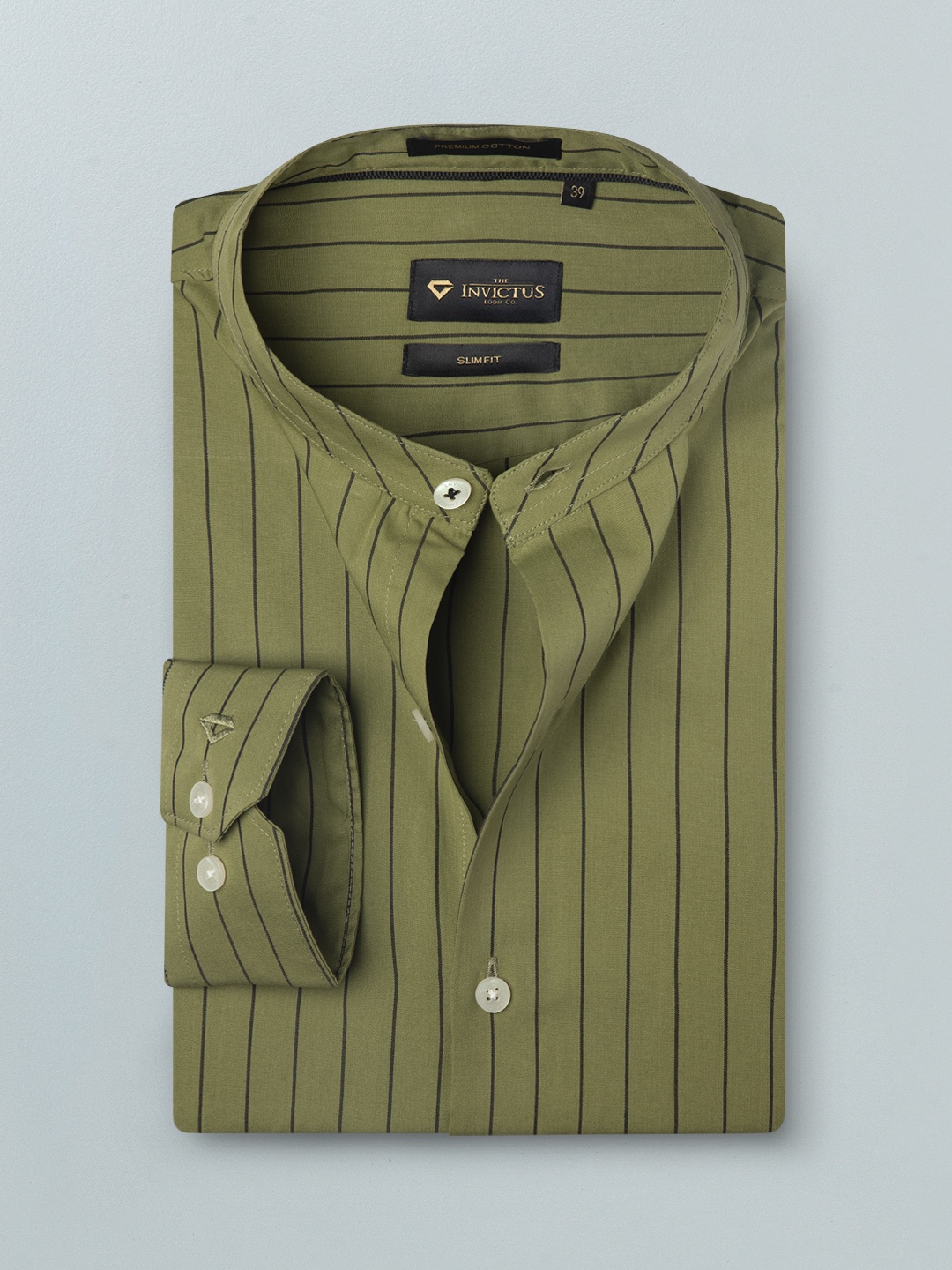 

INVICTUS Men Olive Green & Black Slim Fit Striped Sustainable Casual Shirt