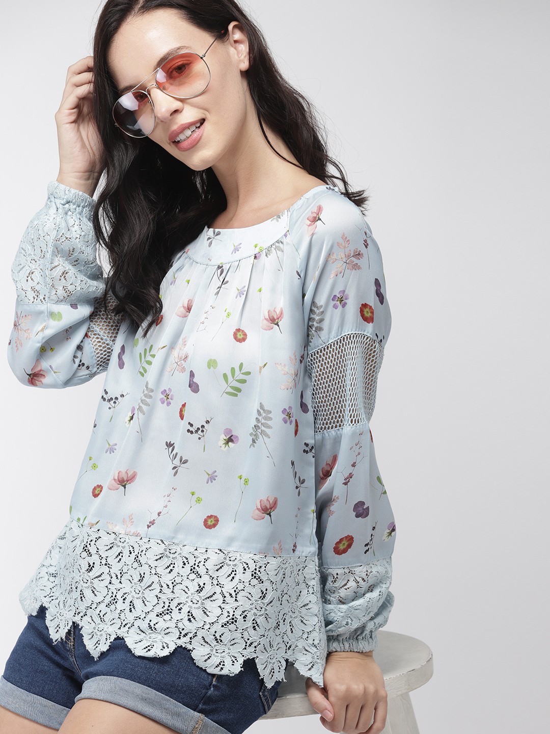 

Mast & Harbour Women Blue Floral Print Top