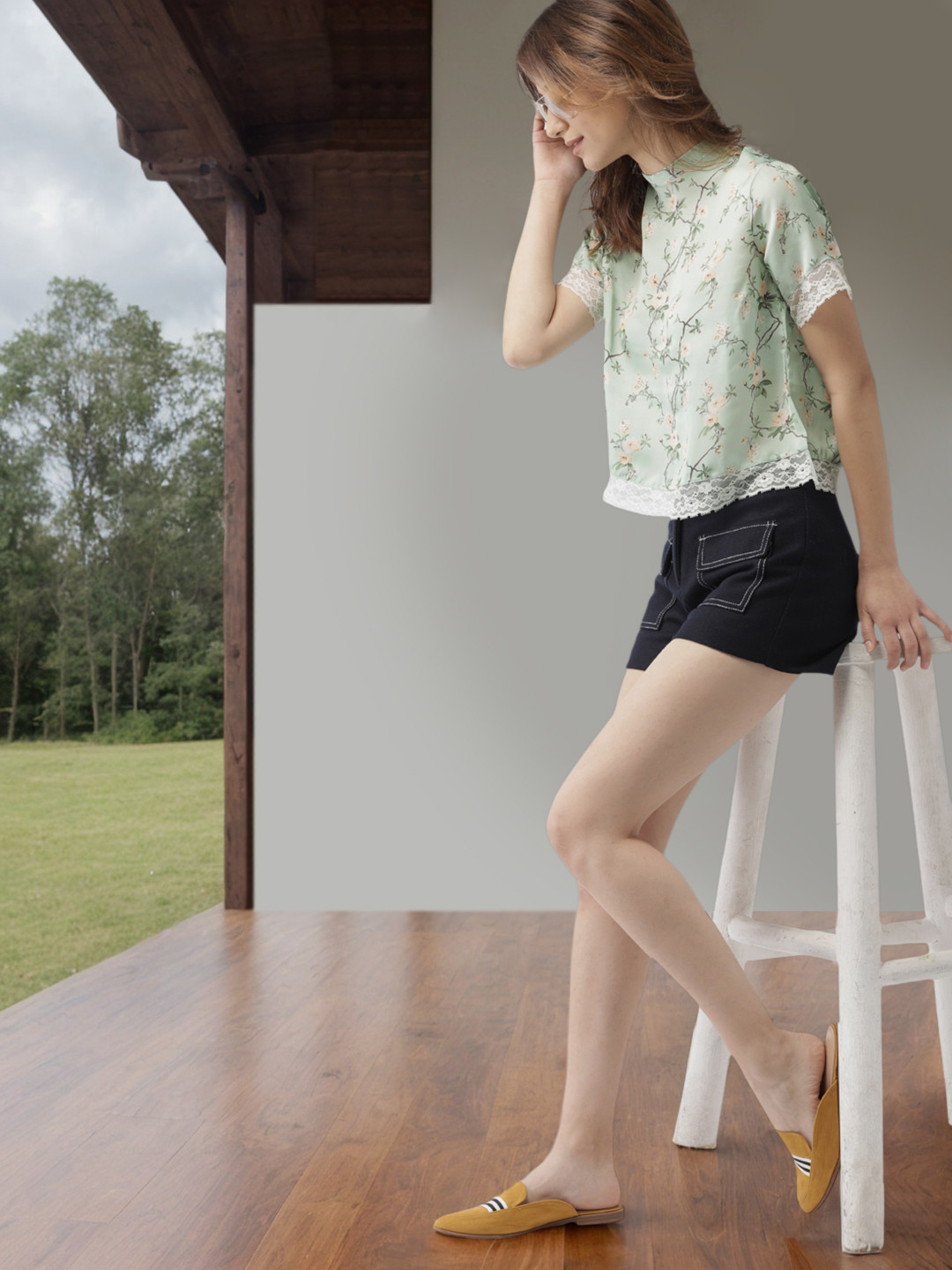 

Mast & Harbour Sea Green Floral Lace Inserts Top