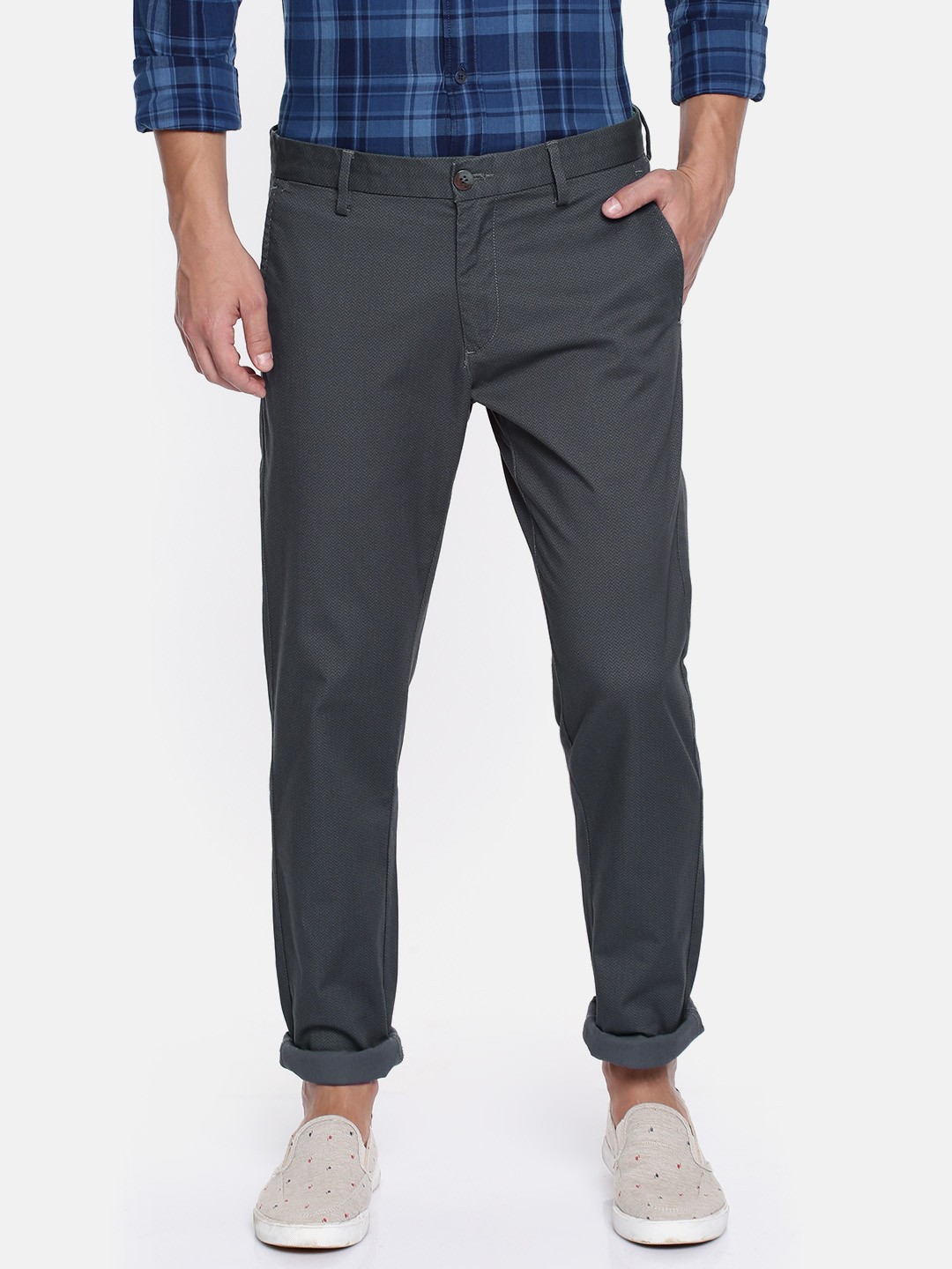 

U.S. Polo Assn. Men Charcoal Grey Austin Trim Slim Fit Printed Chinos