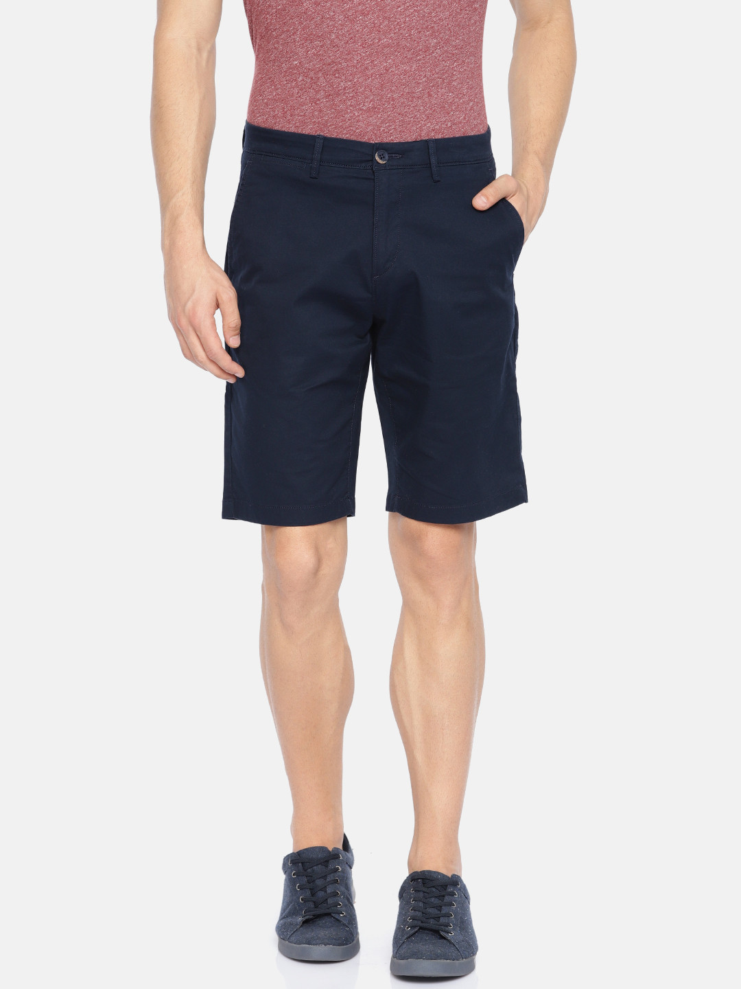 

U.S. Polo Assn. Men Navy Solid Slim Fit Chino Shorts, Navy blue
